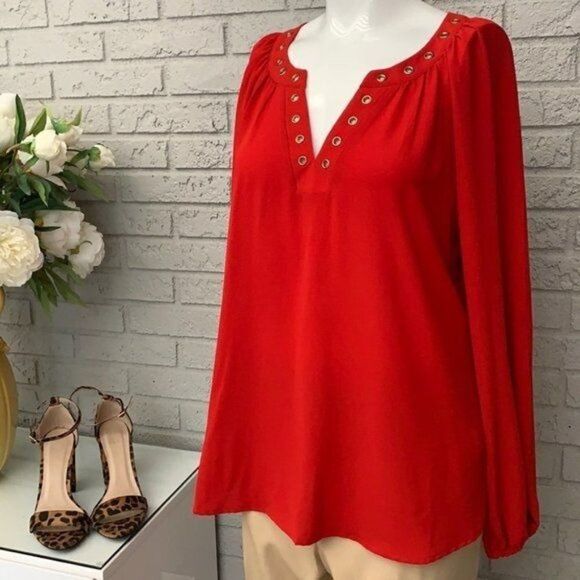 Spense Red Long Sleeve Blouse Size M - Picture 2 of 8
